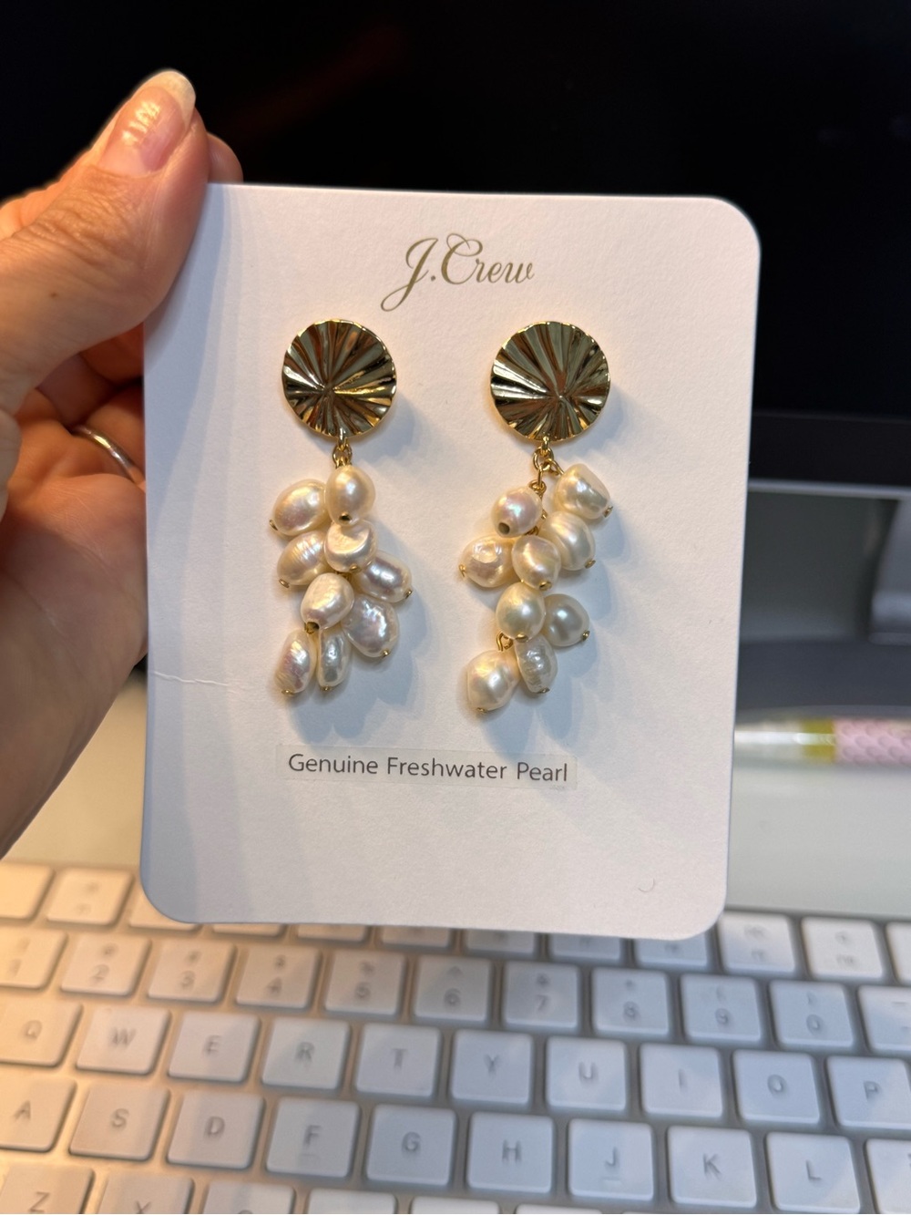 J. Crew Gold Tone Earrings with White Freshwater Pearls - Picture 2 of 4